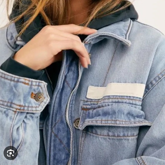 #305 Free People Seize the Day Denim Jacket oversized XS - Picture 3 of 9